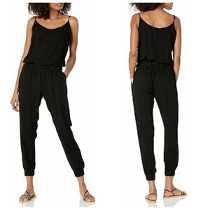 {MONROW} Crepe Cami Sleeveless Jumpsuit in Black - Womens Medium